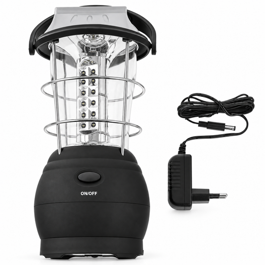 Laetav LED-latern päikesepaneeli ja vändaga